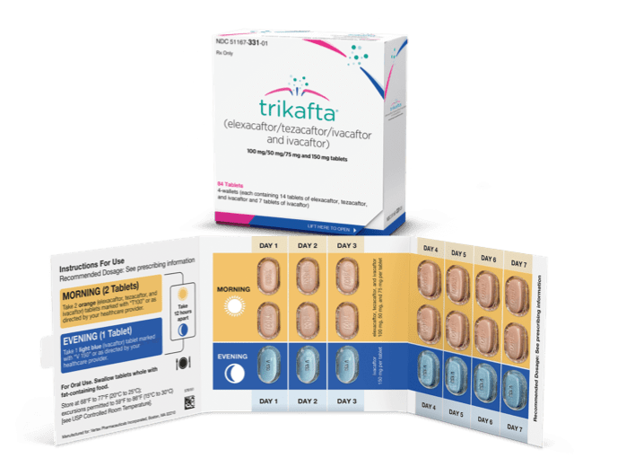 TRIKAFTA in cartons for patients aged 12 years and older